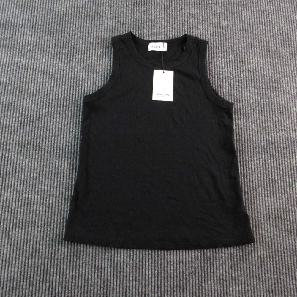 Hayes Tank Womens S Black Ribbed Basic Crew Neck Rayon Spandex Slim NWT